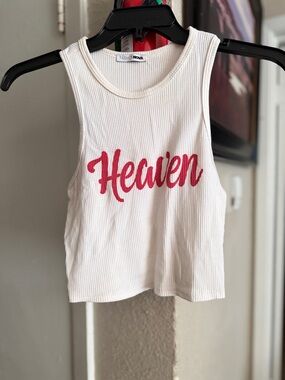 Fashion Nova White Ribbed Crop Tank with Red 'Heaven' Script